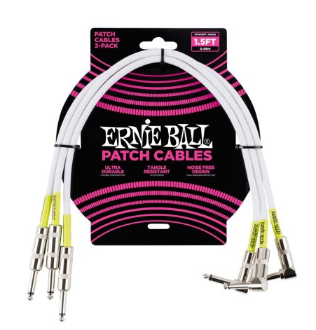 ERNIE BALL Patch Cables 1,5FT (0,46mt) 3-pack color Blanco