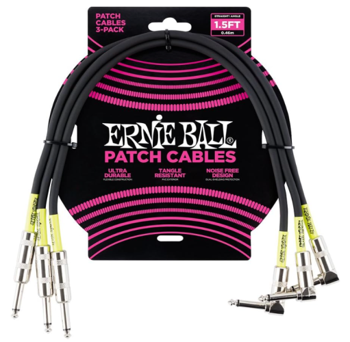 ERNIE BALL Patch Cables 1,5FT (0,46mt) 3-pack couleur Noire