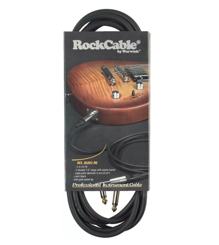 Câble instrument RockCable droit TS 1/4" 3m c/noire