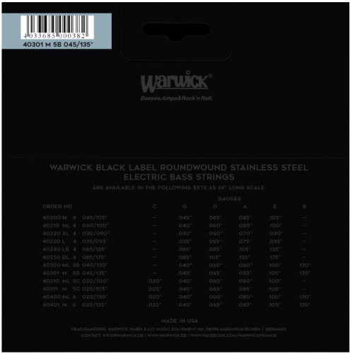 Cordes WARWICK Black Label Basse Électrique 45-135