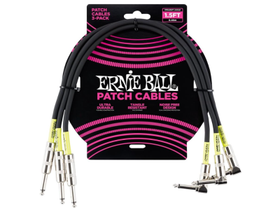 ERNIE BALL Patch Cables 1,5FT (0,46mt) 3-pack color Negre